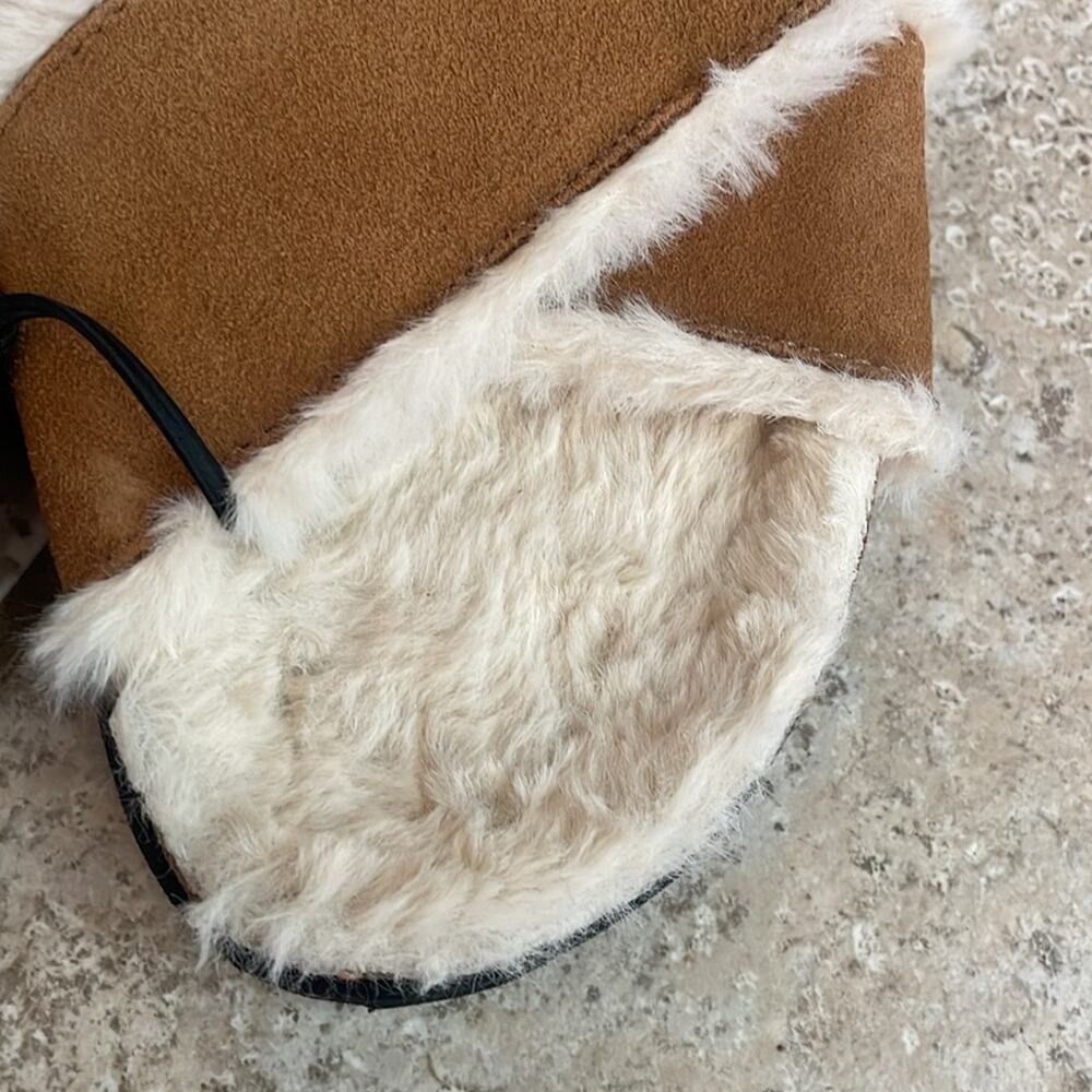 ZARA Faux Fur Lined Leather Slide Sandals - Picture 15 of 16
